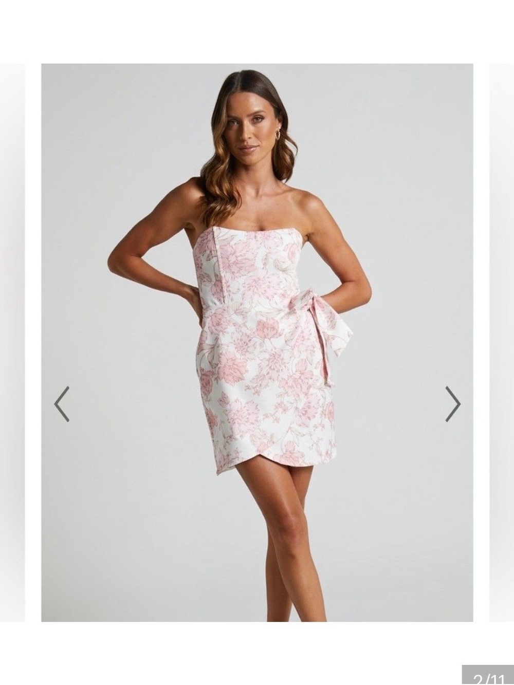 Showpo Strapless Pink Floral Tie-Waist Mini Dress